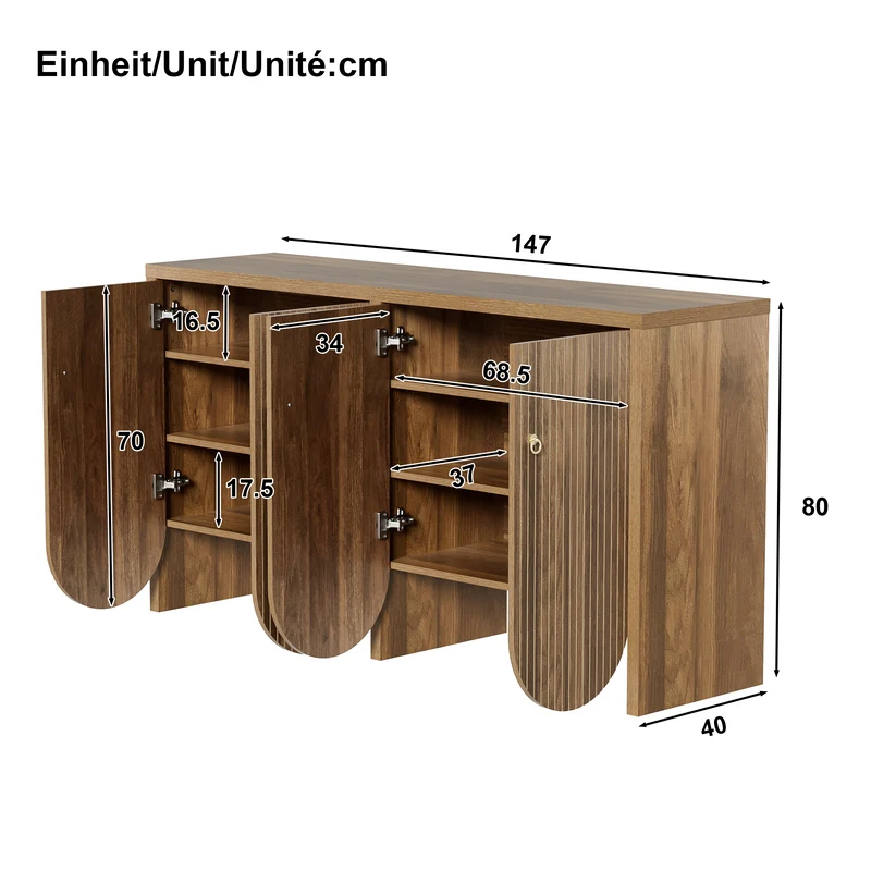 Buffet effet bois noyer 4 portes à rainures CEDARVALE