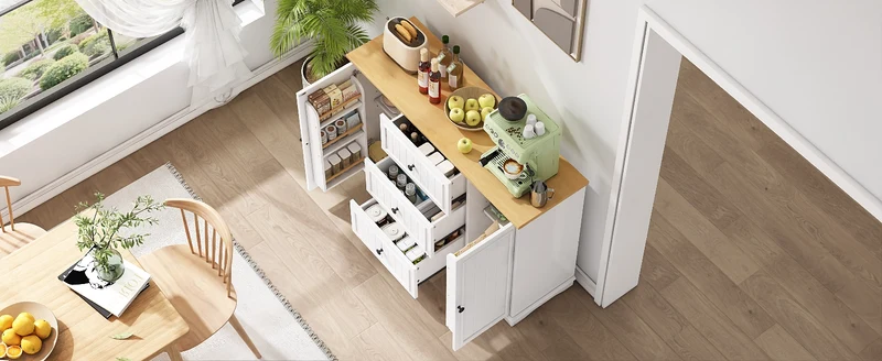 Buffet charme blanc 3 tiroirs et 2 portes 126x40x86 cm CASCADEMERIDIA