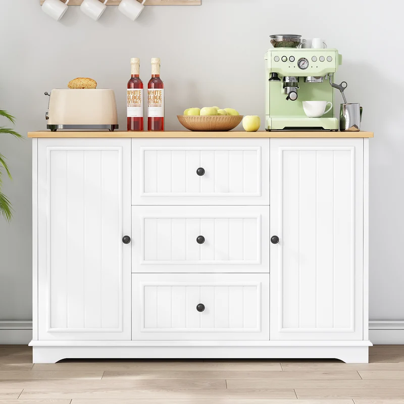 Buffet charme blanc 3 tiroirs et 2 portes 126x40x86 cm CASCADEMERIDIA