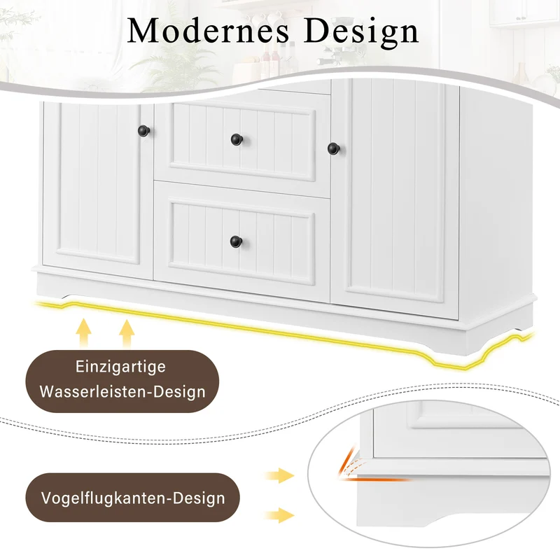 Buffet charme blanc 3 tiroirs et 2 portes 126x40x86 cm CASCADEMERIDIA