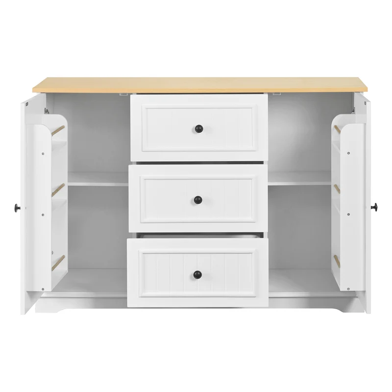 Buffet charme blanc 3 tiroirs et 2 portes 126x40x86 cm CASCADEMERIDIA