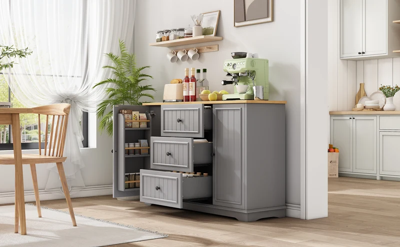 Buffet charme gris 3 tiroirs et 2 portes 126x40x86 cm CASCADEQUAZX
