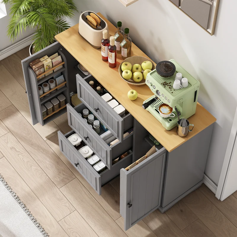 Buffet charme gris 3 tiroirs et 2 portes 126x40x86 cm CASCADEQUAZX