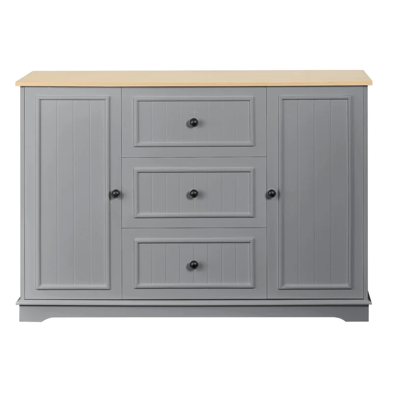 Buffet charme gris 3 tiroirs et 2 portes 126x40x86 cm CASCADEQUAZX
