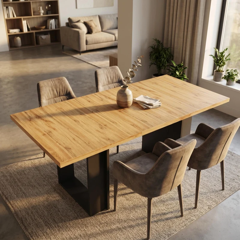 Table extensible effet bois naturel avec étagères 120-160x80cm CASCADEVERTEXX