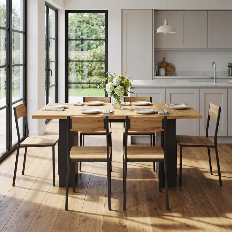 Table extensible effet bois naturel avec étagères 120-160x80cm CASCADEVERTEXX