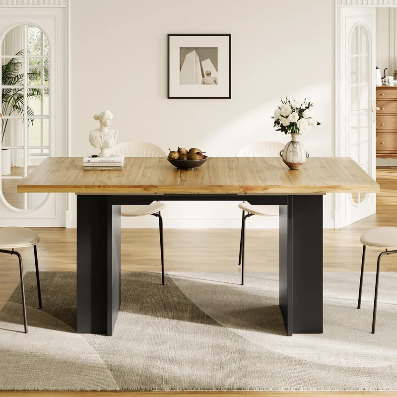 Table extensible effet bois naturel avec étagères 120-160x80cm CASCADEVERTEXX