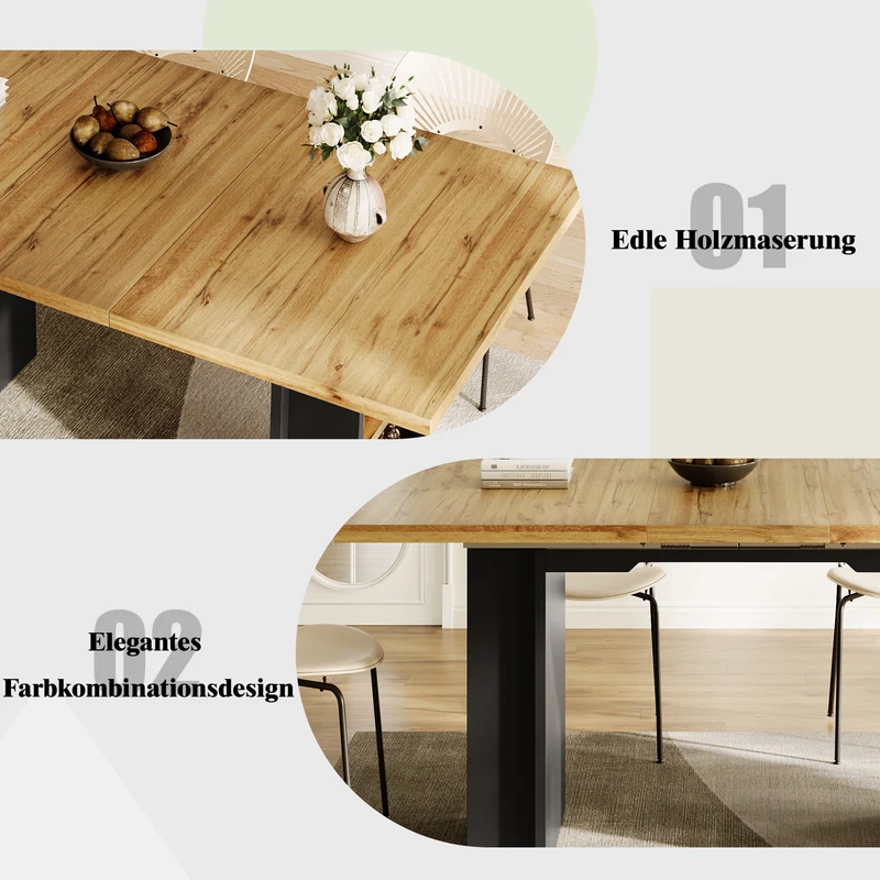 Table extensible effet bois naturel avec étagères 120-160x80cm CASCADEVERTEXX