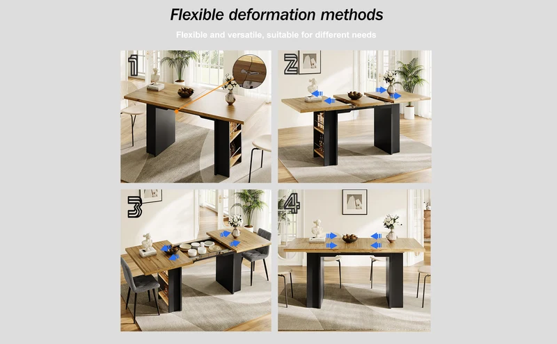 Table extensible effet bois naturel avec étagères 120-160x80cm CASCADEVERTEXX