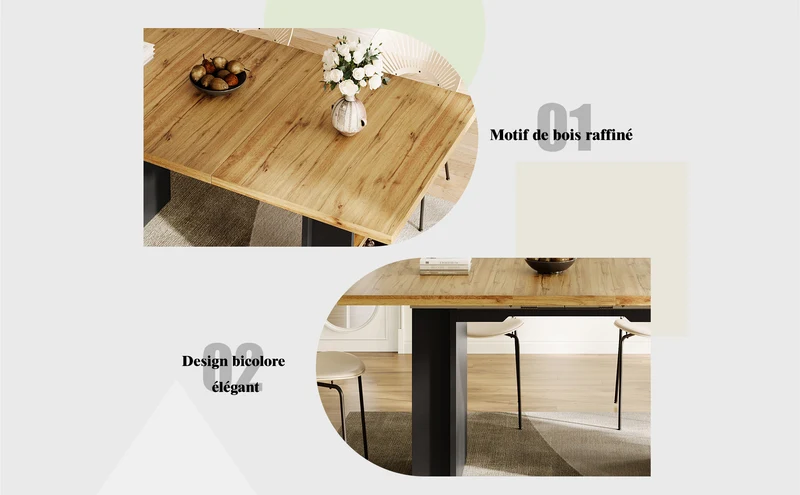 Table extensible effet bois naturel avec étagères 120-160x80cm CASCADEVERTEXX