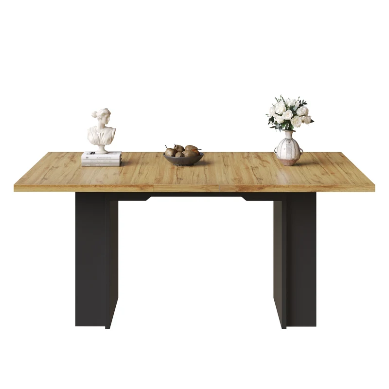 Table extensible effet bois naturel avec étagères 120-160x80cm CASCADEVERTEXX