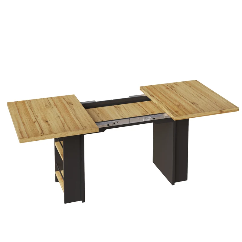 Table extensible effet bois naturel avec étagères 120-160x80cm CASCADEVERTEXX