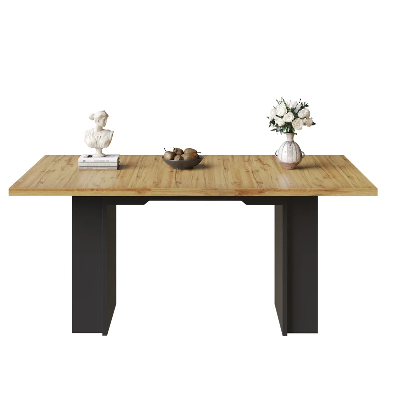 Table extensible effet bois naturel avec étagères 120-160x80cm CASCADEVERTEXX