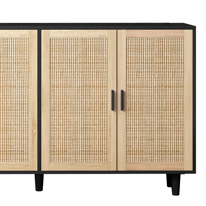 Buffet noir avec 4 portes en cannage de rotin et design scandinave MOMENTUMCASCADEE