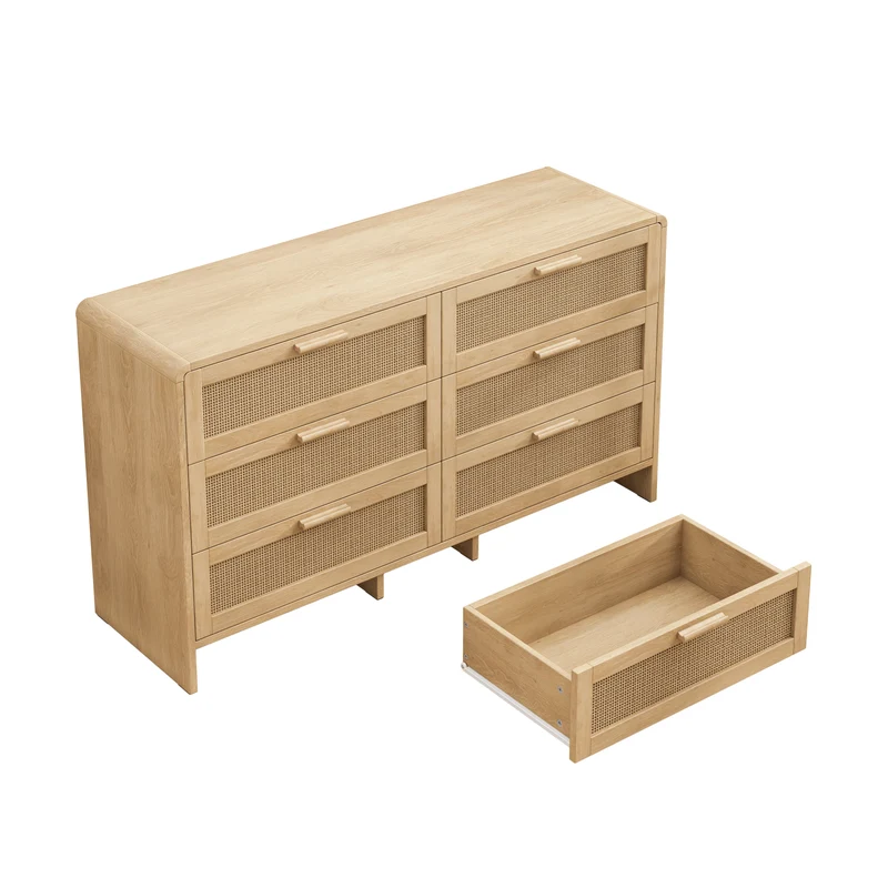 Buffet style naturel en rotin 6 tiroirs 130x40x74cm MOMENTUMMERIDIA
