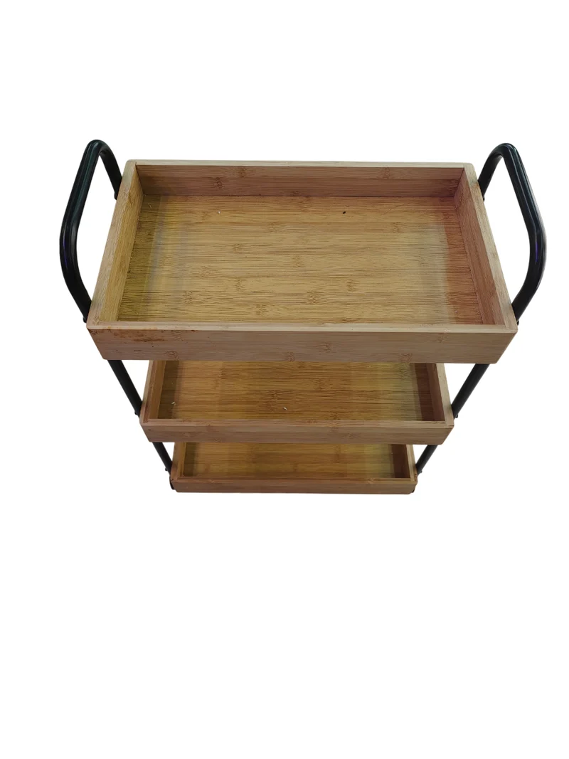Chariot à plateaux en bois 3 étages, 46,3x28xH70,5CM