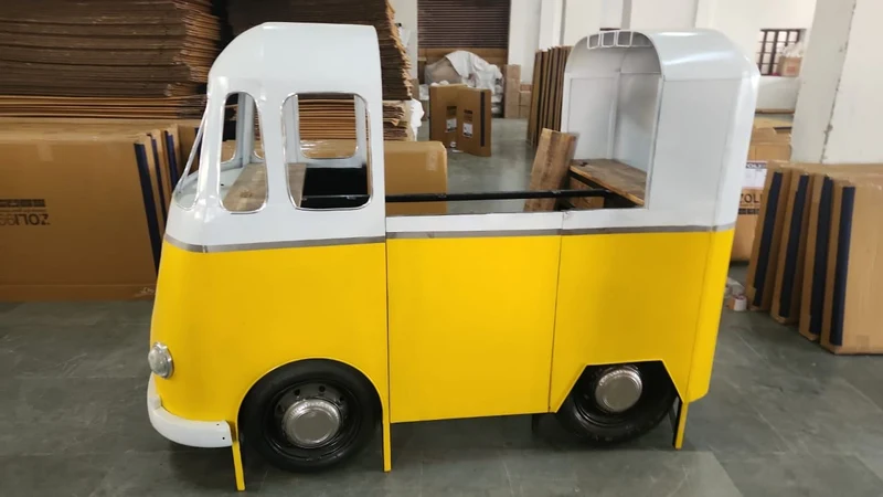 Meuble bar style combi métal jaune et blanc avec comptoir bois