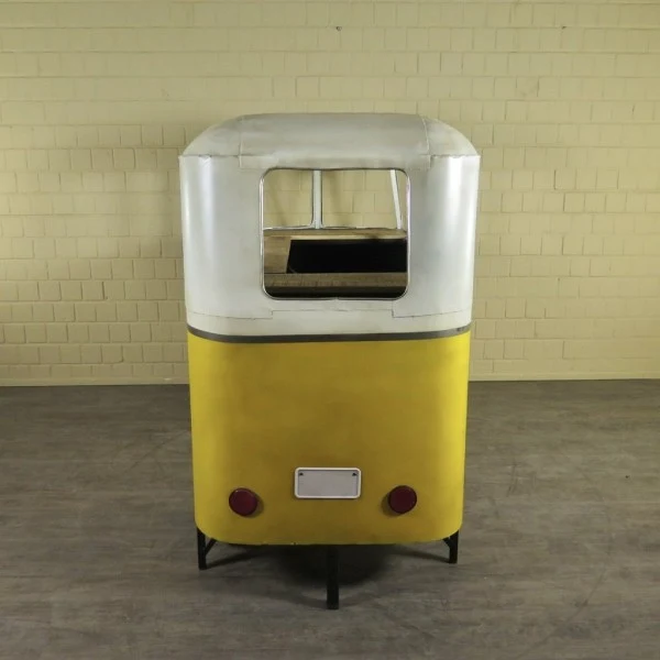 Meuble bar style combi métal jaune et blanc avec comptoir bois