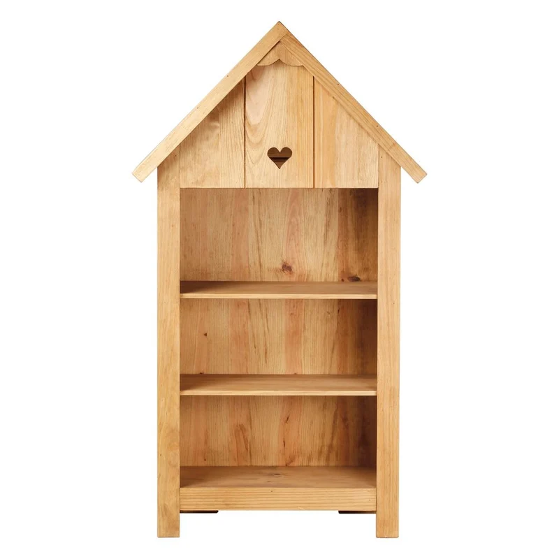 Bibliothèque 140cm avec toiture coeur en pin massif ciré miel | Région
