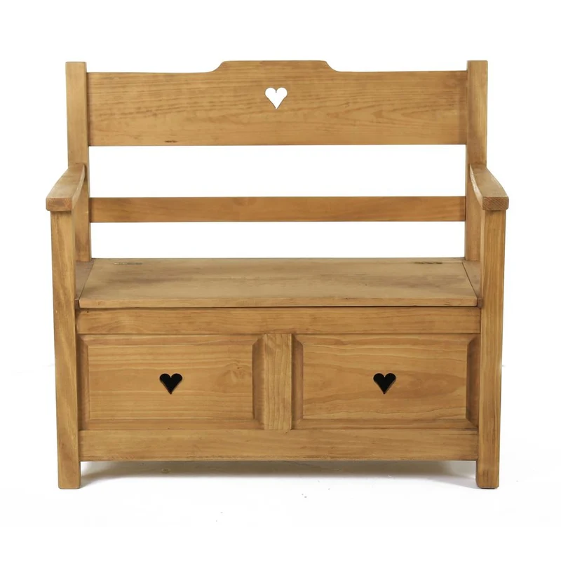 Banc coffre campagnard coeur en pin massif ciré miel | Région