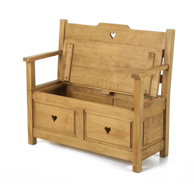 Banc coffre campagnard coeur en pin massif ciré miel | Région