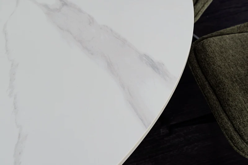 Table à manger ronde UNIQUE 120cm en céramique blanche avec piètement pilier
