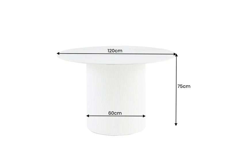 Table à manger ronde UNIQUE 120cm en céramique blanche avec piètement pilier