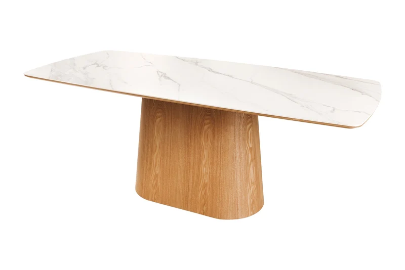 Table à manger design UNIQUE 200cm chêne blanc céramique base colonne marbre