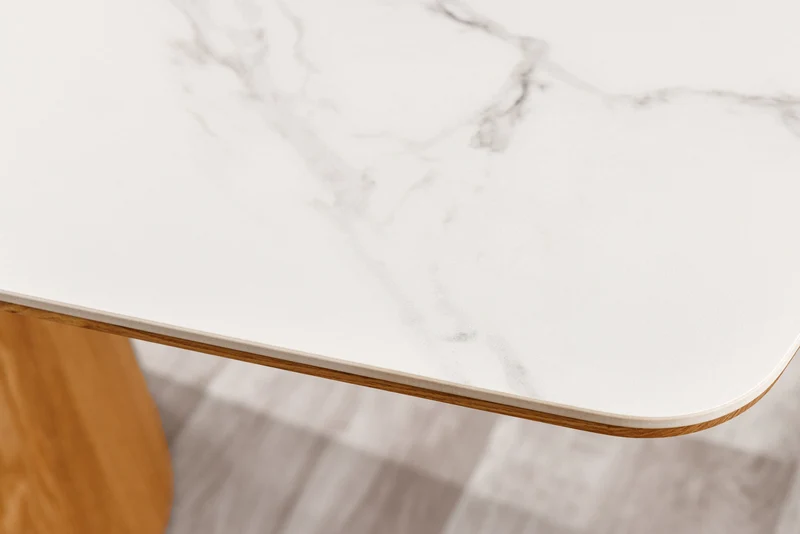 Table à manger design UNIQUE 200cm chêne blanc céramique base colonne marbre