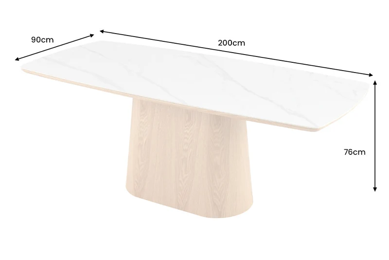 Table à manger design UNIQUE 200cm chêne blanc céramique base colonne marbre