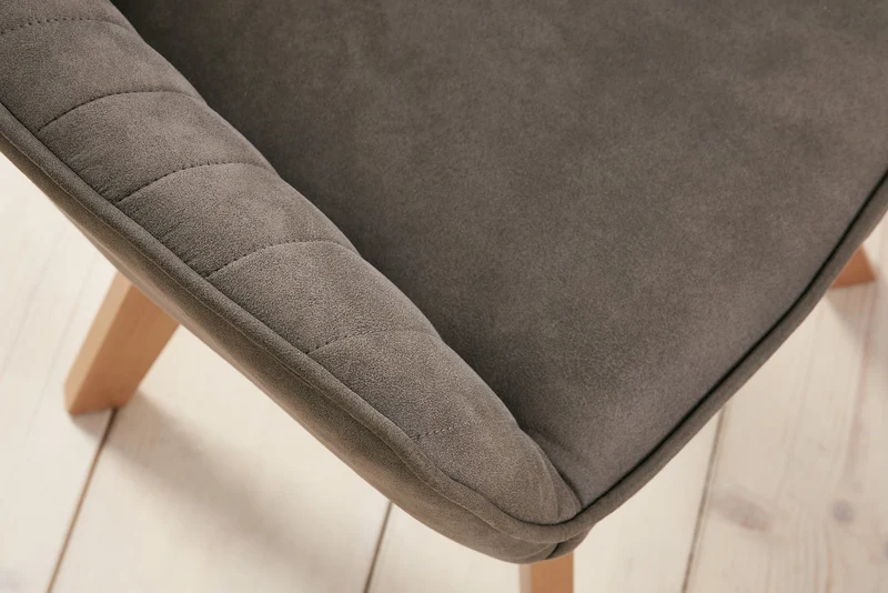 Chaise design tournante LIVORNO pieds en hêtre taupe vintage avec accoudoirs