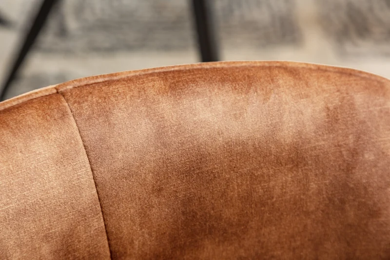 Chaise design rotative EUPHORIA velours marron rouille avec accoudoir structure métal noir