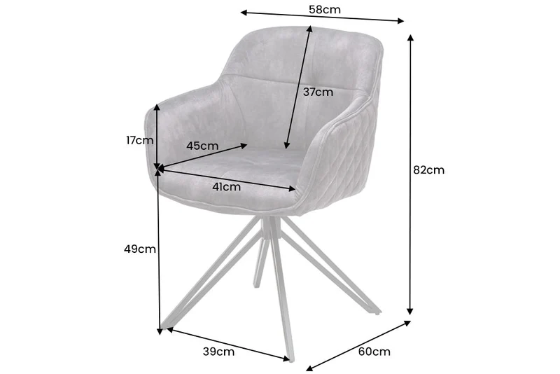 Chaise design rotative EUPHORIA velours marron rouille avec accoudoir structure métal noir