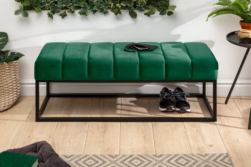 Elégante banquette PETIT BEAUTÉ 110cm velours vert émeraude structure noire