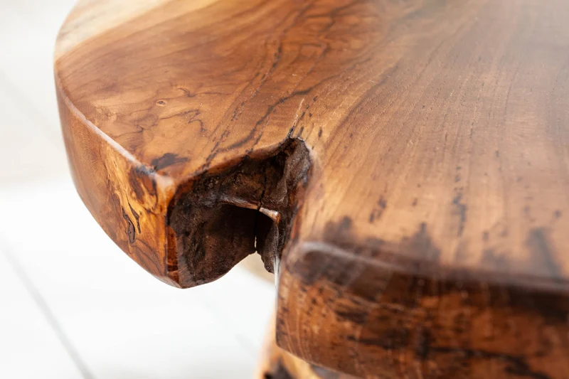 Table d'appoint solide ROOT 40cm tabouret en bois de teck fabriqué en bois de racine