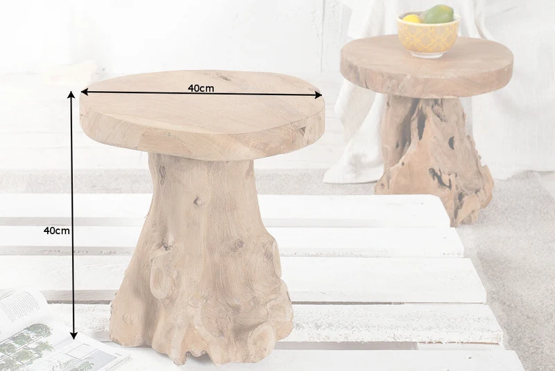 Table d'appoint solide ROOT 40cm tabouret en bois de teck fabriqué en bois de racine