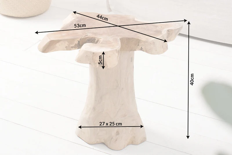 Table d’appoint massive ROOT 40cm en teck avec anneaux annuels