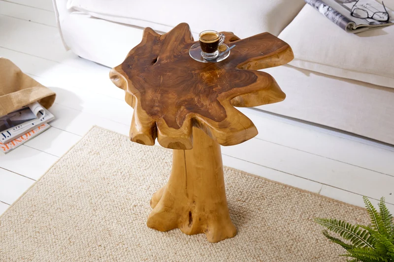 Table d'appoint massive ROOT 60cm en teck avec cernes annuels