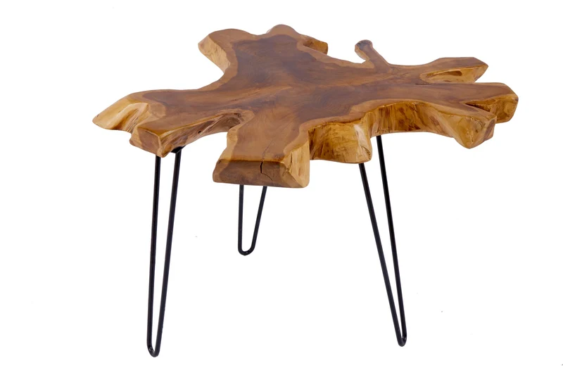 Table d'appoint unique WILD 60 cm en tranches de teck
