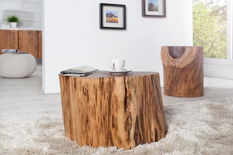 Table basse en bois massif GOA 50cm tabouret en tronc d’arbre d’acacia table d’appoint fait main