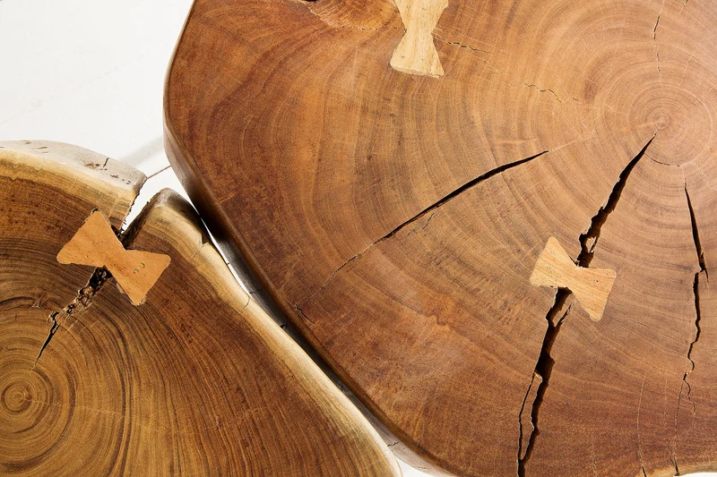 Table basse ronde GOA 60cm bois d'acacia massif tronc d'arbre pieds métal noir