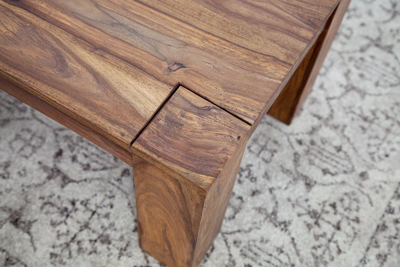 Table basse en bois massif MAKASSAR 100cm finition pierre de Sheesham marron grain unique