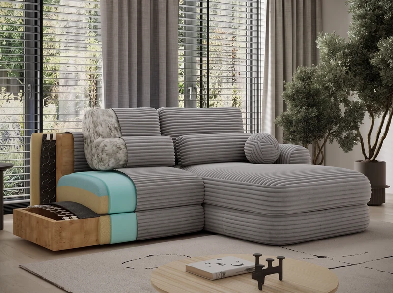 Canapé d'angle convertible design WAGRAM avec coffre de rangement