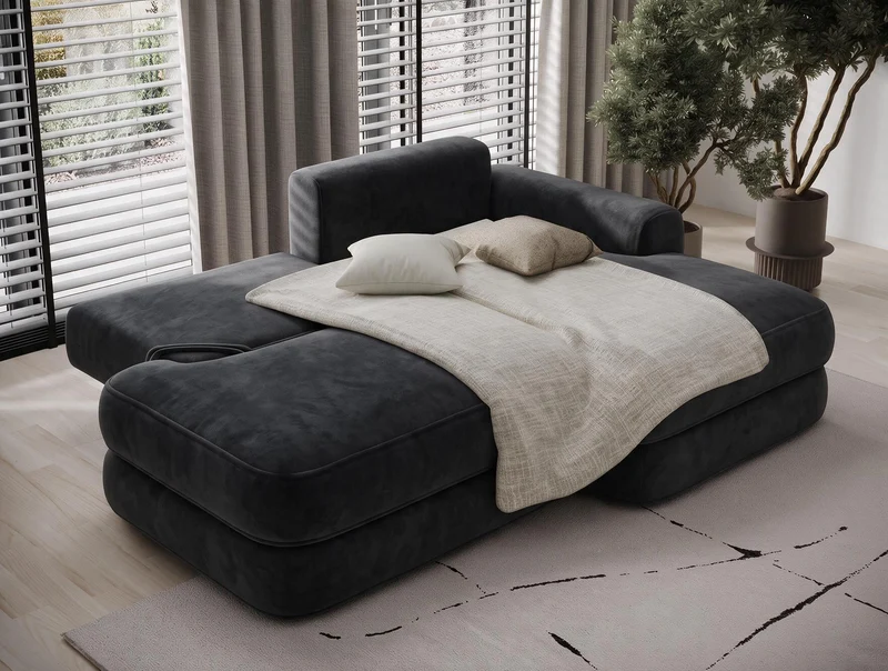 Canapé d'angle convertible design WAGRAM avec coffre de rangement