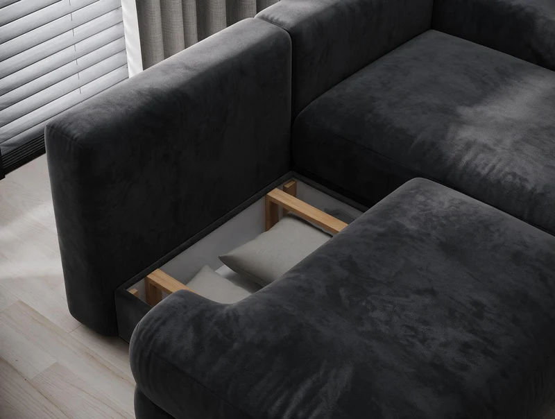 Canapé d'angle convertible design WAGRAM avec coffre de rangement