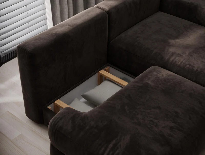 Canapé d'angle convertible design WAGRAM avec coffre de rangement
