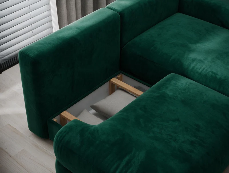 Canapé d'angle convertible design WAGRAM avec coffre de rangement