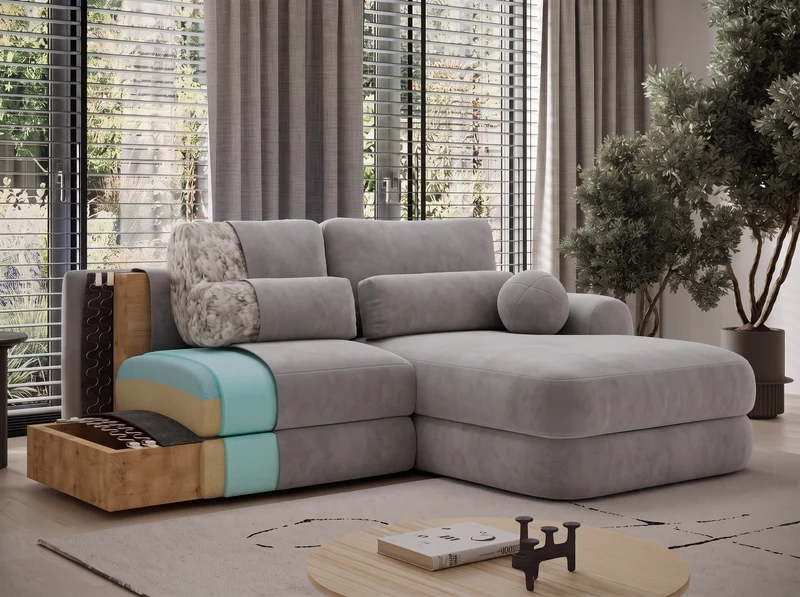 Canapé d'angle convertible design WAGRAM avec coffre de rangement