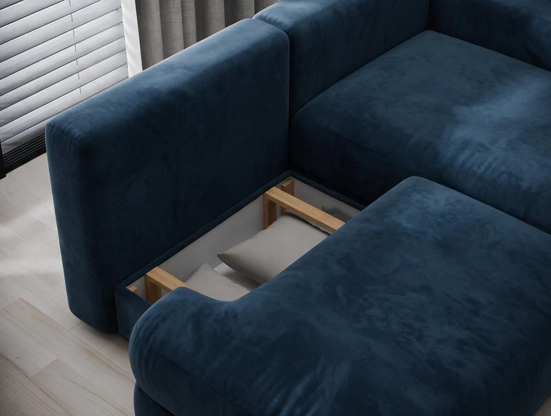 Canapé d'angle convertible design WAGRAM avec coffre de rangement