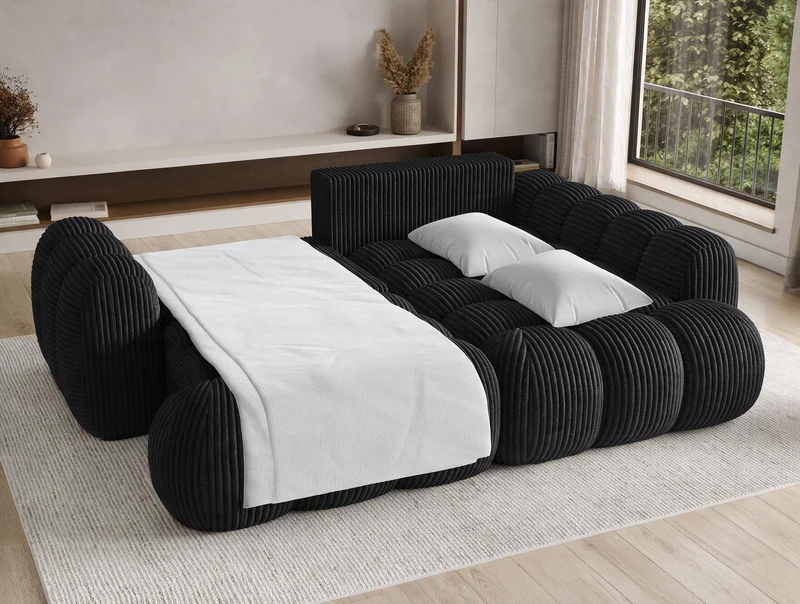 Canapé d'angle convertible design AUBER avec coffre de rangement